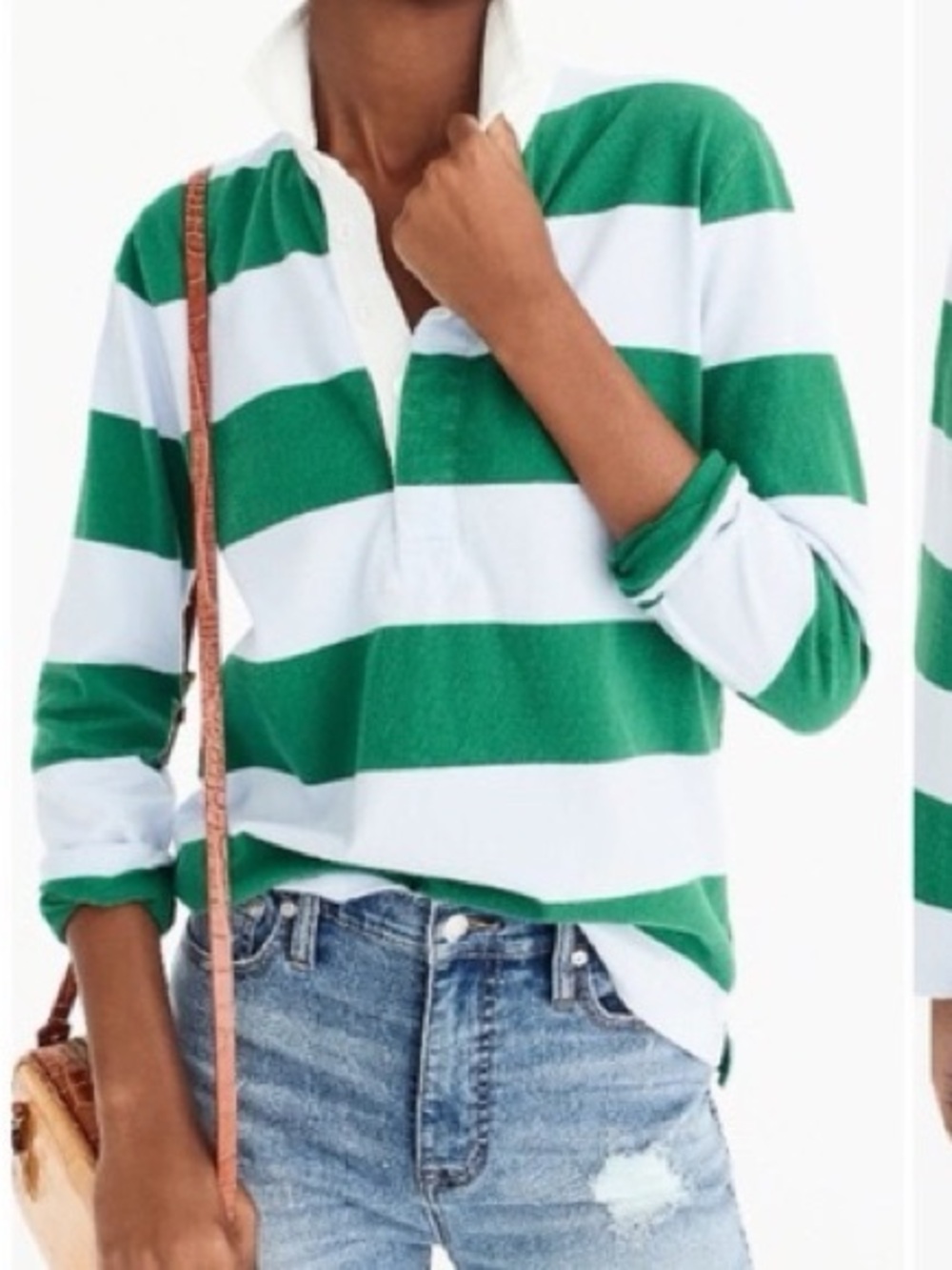 J. Crew Green & Cream Striped Rugby Shirt - Picture 5 of 5
